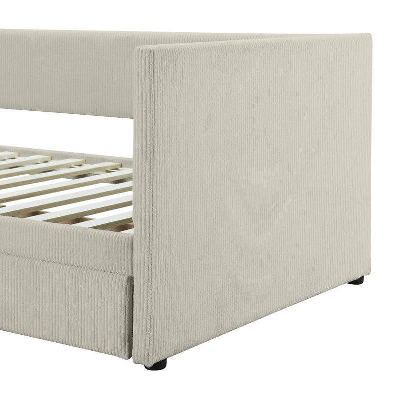 Twin Size Corduroy Daybed With Two Drawers And Wood Slat