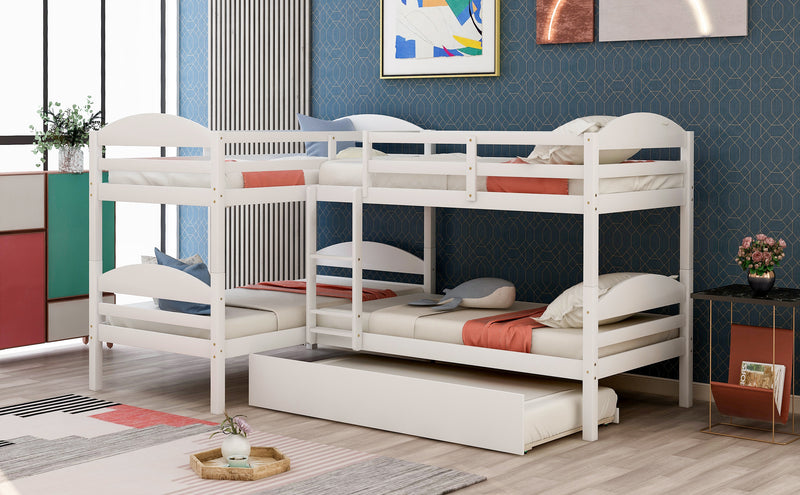 Twin L-Shaped Bunk bed with Trundle-White{OLD SKU:LP000024AAK}