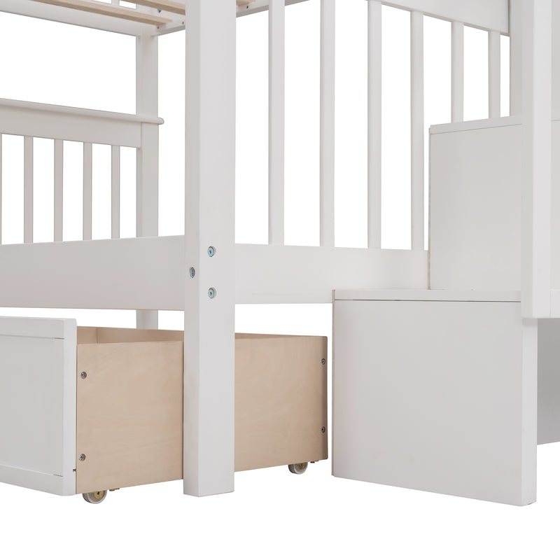 Stairway Full-Over-Full Bunk Bed with Drawer, Storage and Guard Rail for Bedroom, White ( old sku: LP000310AAK )