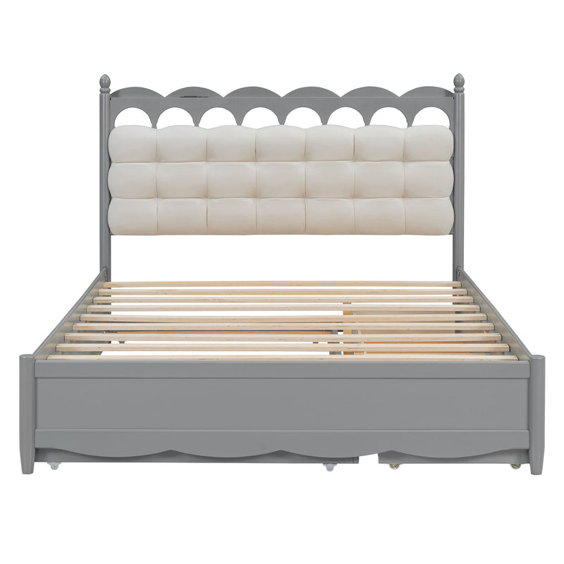 Storage Platform Bed, With 2 Big Drawers, Trundle, One Set Of Sockets & USB Ports