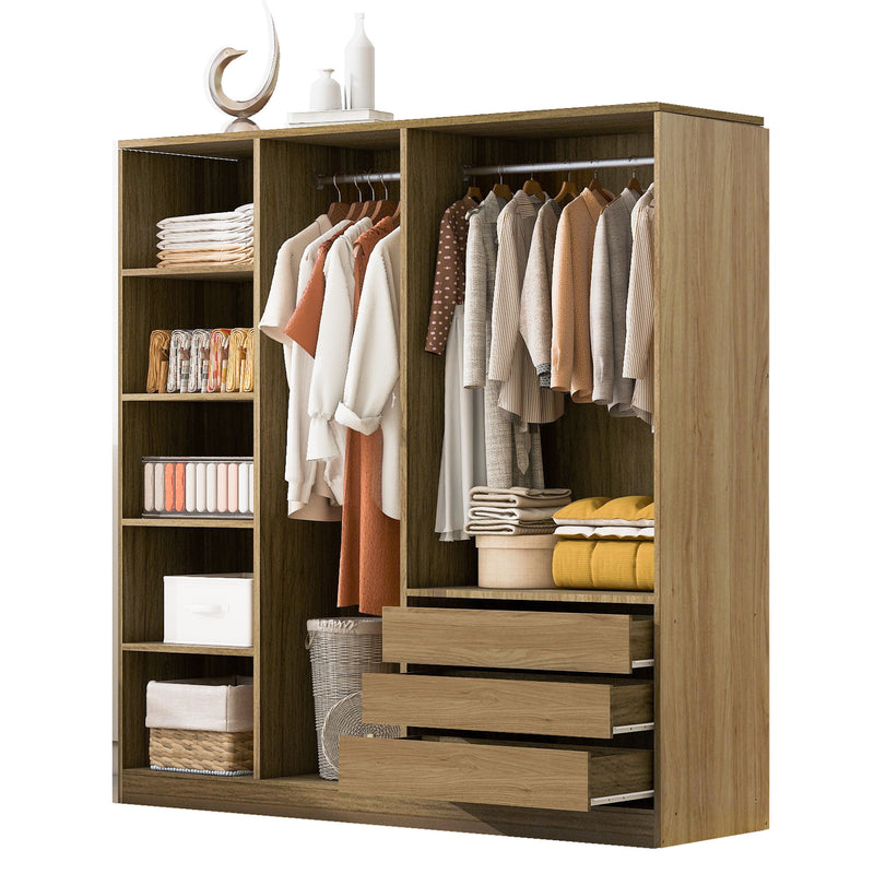 Doorless Storage Wardrobe For Dedroom With Shelves And 3 Drawers