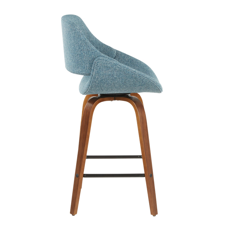 Fabrico - Mid-Century Modern Counter Stool (Set of 2) - Walnut / Blue