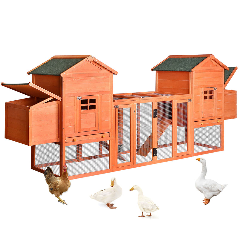 Outdoor Wooden Chicken Coop, 124" Large Hen Cage Rabbit House, Bunny Hutch With Ventilation Door, Removable Ramp Garden Backyard Pet House Chicken Nesting Box - Light Brown