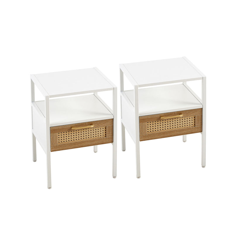 Rattan End Table With Drawer, Modern Nightstand, Metal Legs, Side Table For Living Room, Bedroom