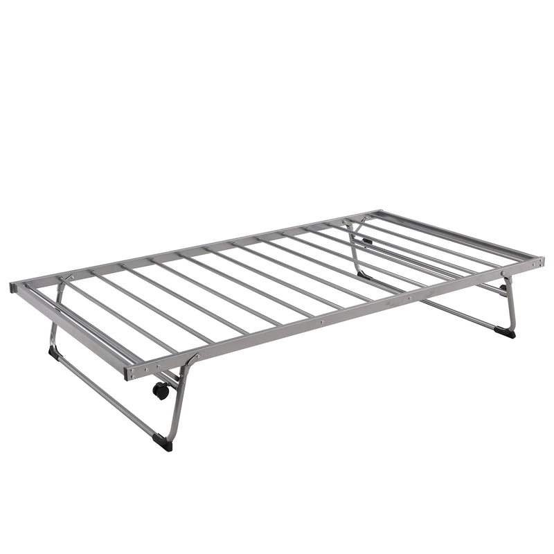 Twin Size Daybed with Adjustable Trundle, Pop Up Trundle, Silver