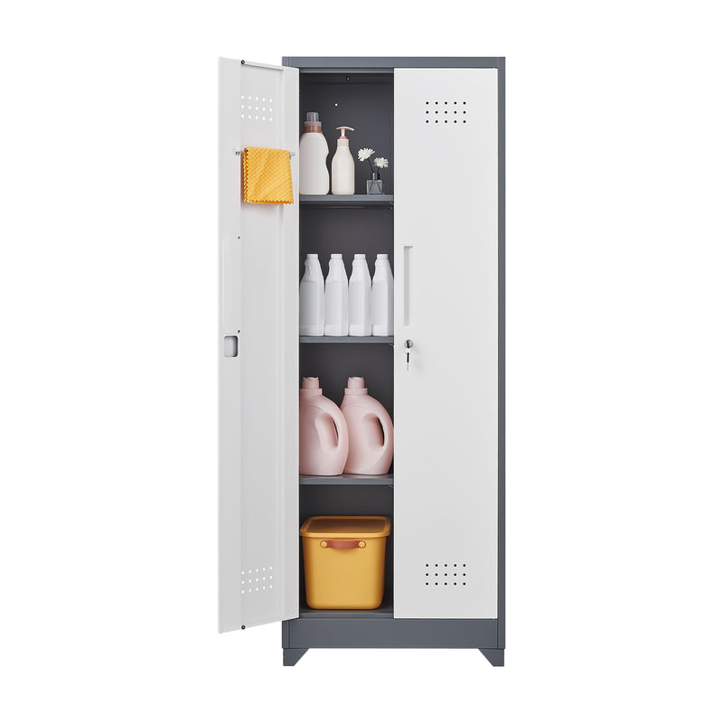 Metal Storage Cabinets, Cleaning Tool Cabinet With Locking Door, Tall Broom Tool Organizer And Storage, Large Storage Cabinet For Kitchen