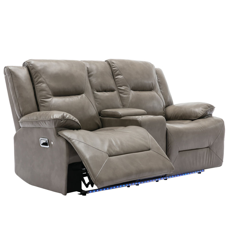 Home Theater Recliner Set Manual Recliner Chair With A Led Light Strip Two Built-In Cup Holders For Living Room