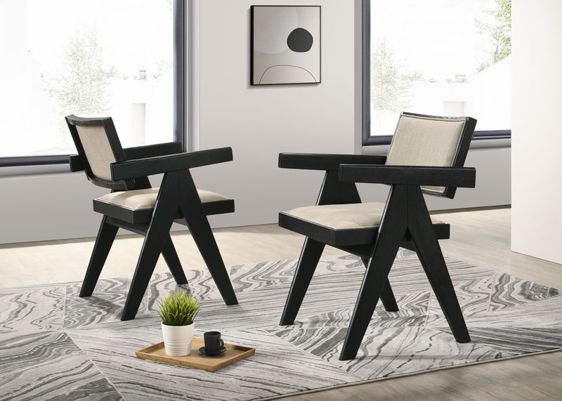 Jasper - Dining Arm Chairs With Upholstered Seat (Set of 2) - Ebony Black / Beige