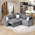 L-Shaped Pull Out Sofa Bed Modern Convertible Sleeper Sofa With 2 USB Ports, 2 Power Sockets And 3 Pillows For Living Room