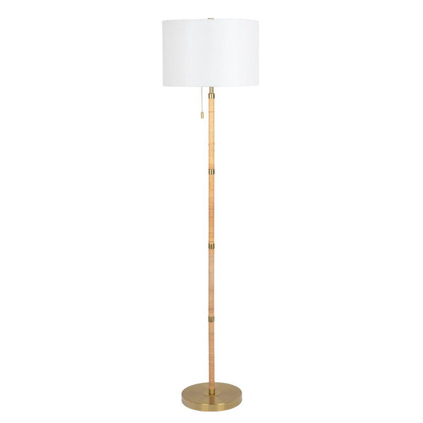 Stellar - Linen Shade Floor Lamp - Gold / Natural Wood / Rattan / White