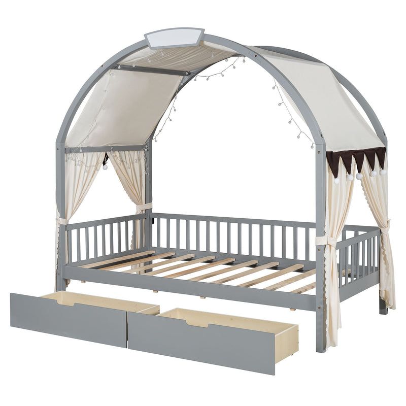 Bed With Arched Roof And 2 Drawers