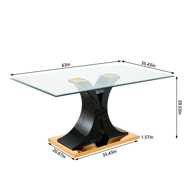 Modern Style Glass Dining Table With Elegant Transparent Design, Solid Support Base, Pale Yellow Dining Chair Set With Gold-Plated Legs, Suitable For Restaurant Kitchens