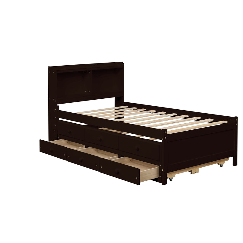 Twin Bed with Bookcase,Twin Trundle,Drawers,Espresso