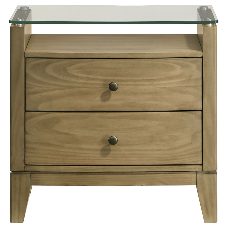 Granada - 2-Drawer Glass Top Nightstand - Natural Pine