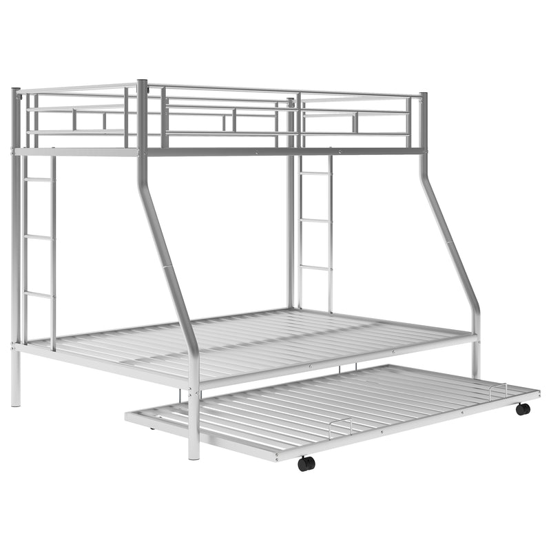 Twin over Full Bed with Sturdy Steel Frame, Bunk Bed with Twin Size Trundle, Two-Side Ladders, Silver(OLD SKU:MF194424AAN)