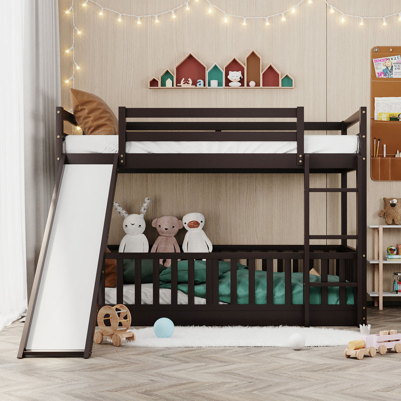 Twin Over Twin Bunk Bed with Slide and Ladder, Espresso（Old SKU:LP000009AAP）