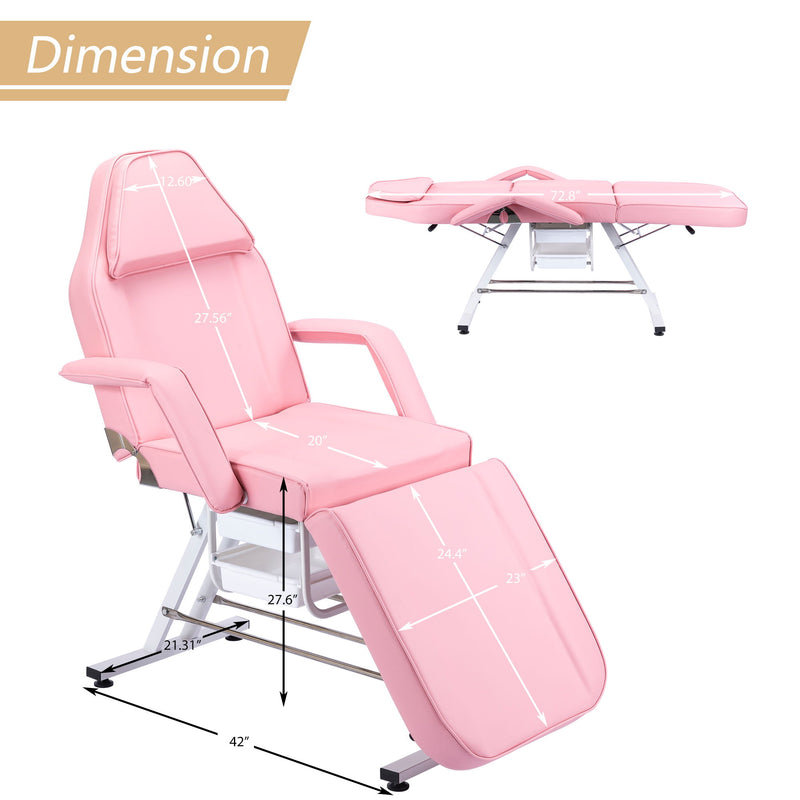 72.8" Massage Salon Tattoo Chair With Two Trays Esthetician Bed With Hydraulic Stool, Multi-Purpose 3-Section Facial Bed Table, Adjustable Beauty Barber Spa Beauty Equipment