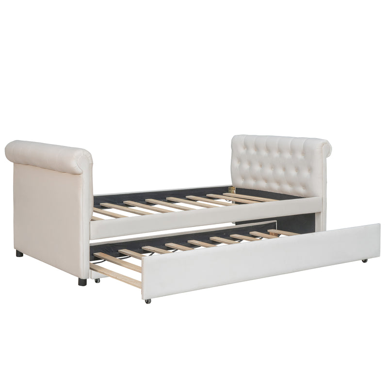 Twin Size Upholstered daybed with Trundle, Wood Slat Support, Beige(OLD SKU :LP000116AAA)