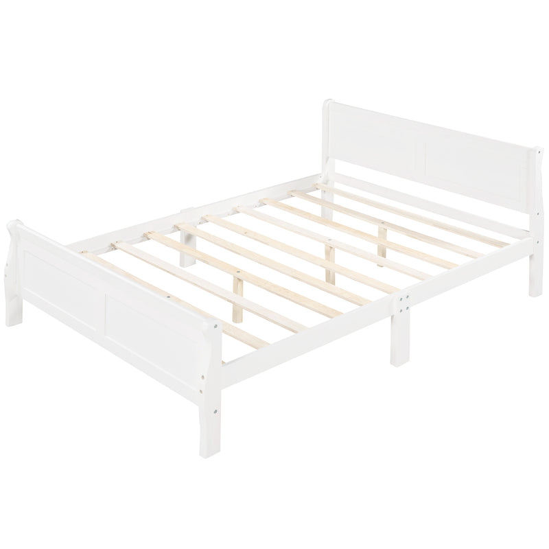 Queen Size Wood Platform Bed with Headboard and Wooden Slat Support (White)