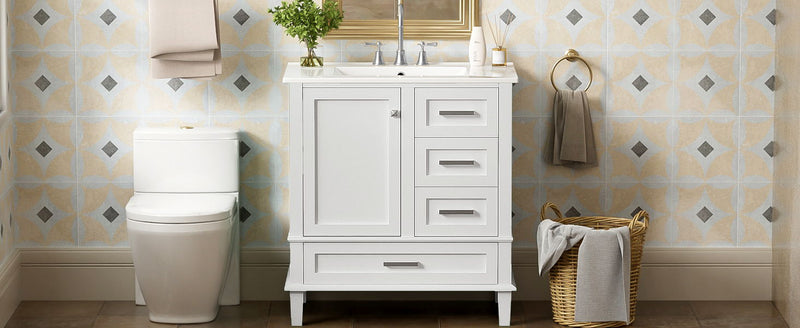 Bathroom Vanity, Modern Bathroom Cabinet With Sink Combo Set, Bathroom Storage Cabinet With A Soft Closing Door And 3 Drawers, Solid Wood Frame