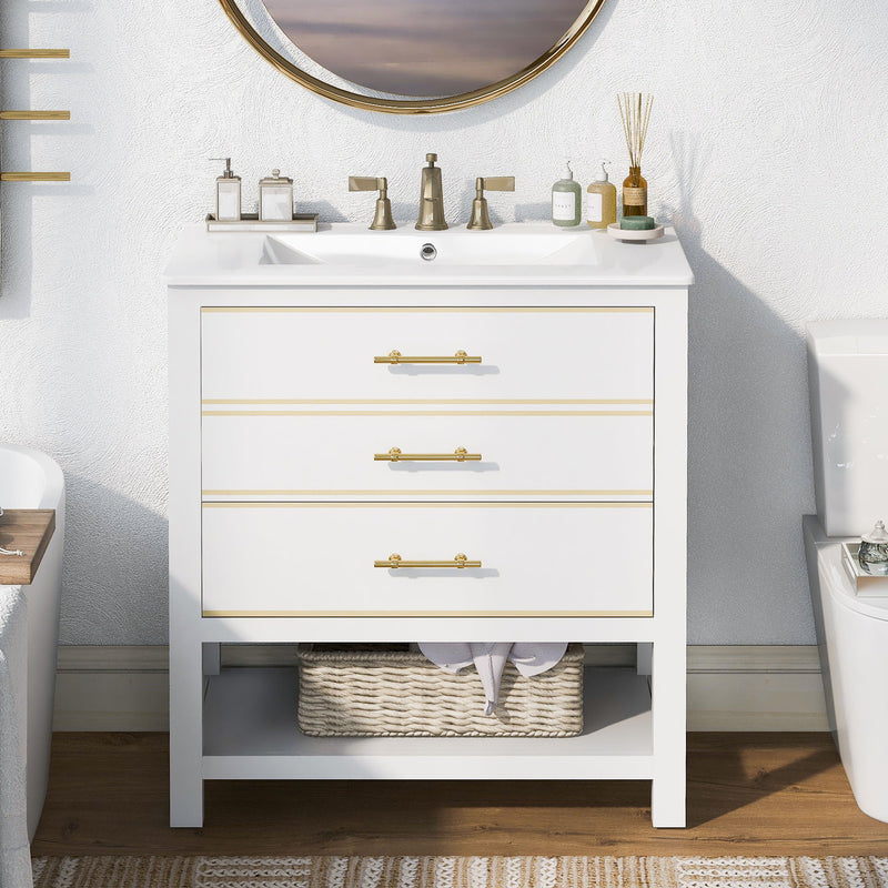 Modern Bathroom Vanity Cabinet Combo With Open storage, Two Drawers