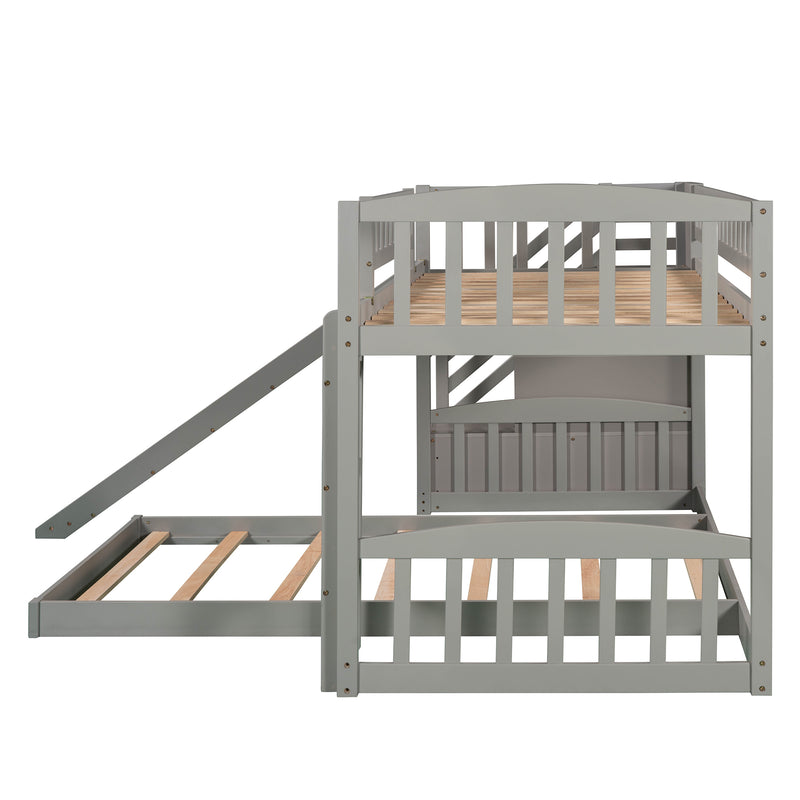 Stairway Twin over Twin Bunk Bed with Two Drawers and Slide, Gray(OLD SKU :LP000156AAE)