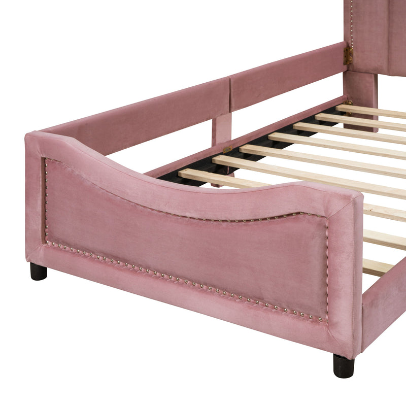 Upholstered Daybed With Classic Stripe Shaped Headboard