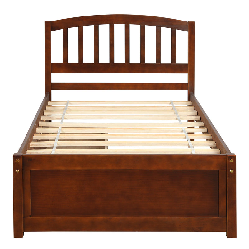 Twin Platform Storage Bed Wood Bed Frame with Two Drawers and Headboard, Walnut(Previous SKU: SF000062DAA)