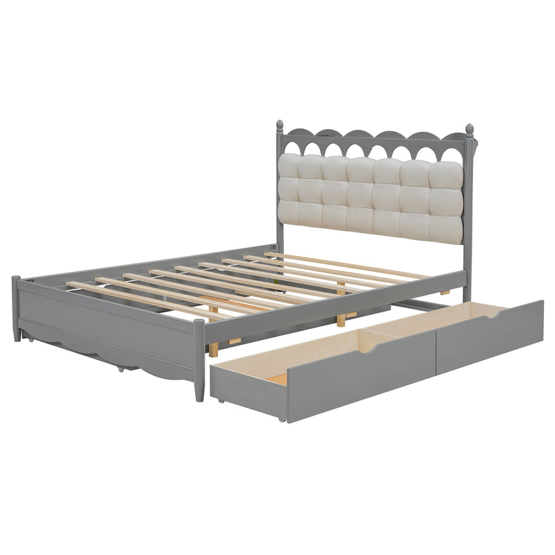 Storage Platform Bed, With 2 Big Drawers, Trundle, One Set Of Sockets & USB Ports