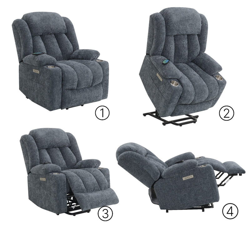 Omarion - Chenille Power Motion Recliner With Lift Heating Massage Function - Blue