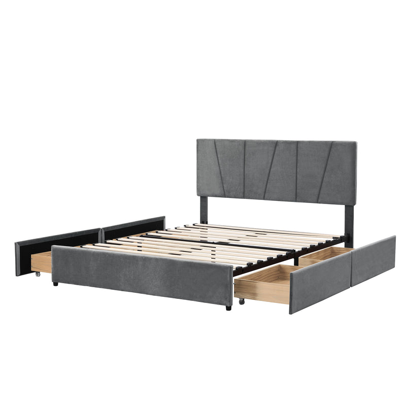 Queen Size Upholstery Platform Bed with Four Drawers on Two Sides, Adjustable Headboard, Grey(Old SKU: WF291774EAA)