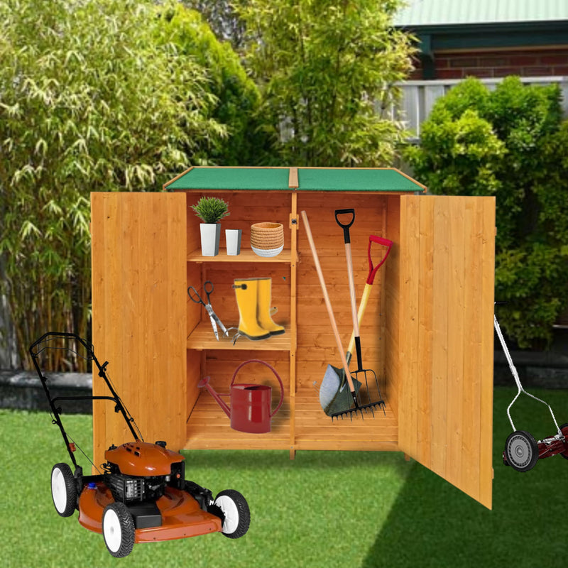 Wooden Shed Natural For Backyard Garden Big Tool Storage Flat Roof Tool Room - Natural