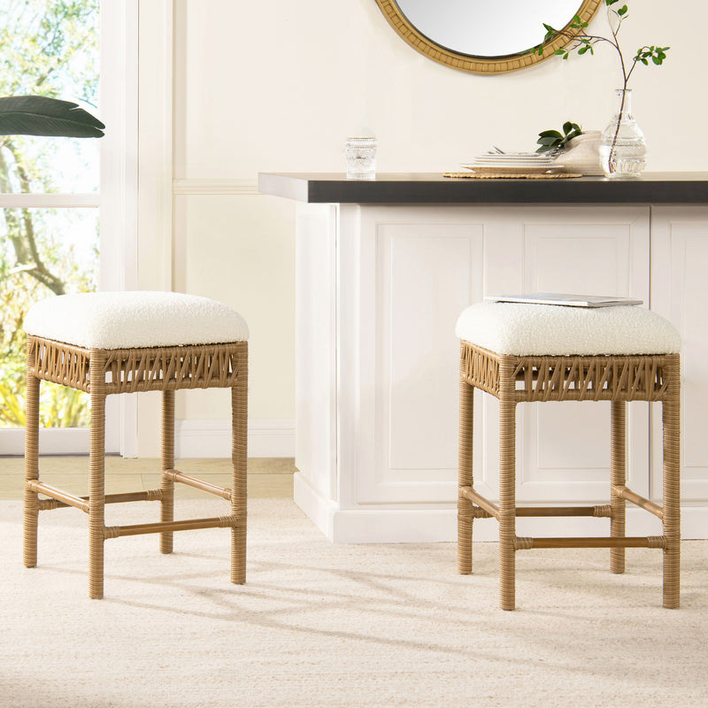 Lucia - Backless Upholstered Counter Stool With Frame - Ivory White