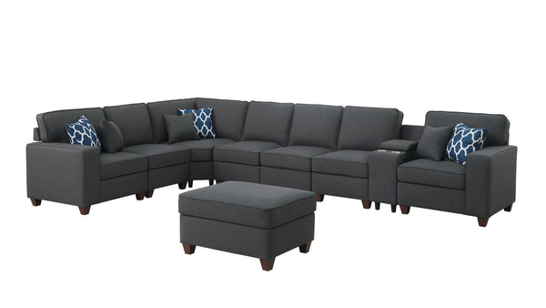 Hannah - Sectional Sofa With Ottoman - Dark Gray