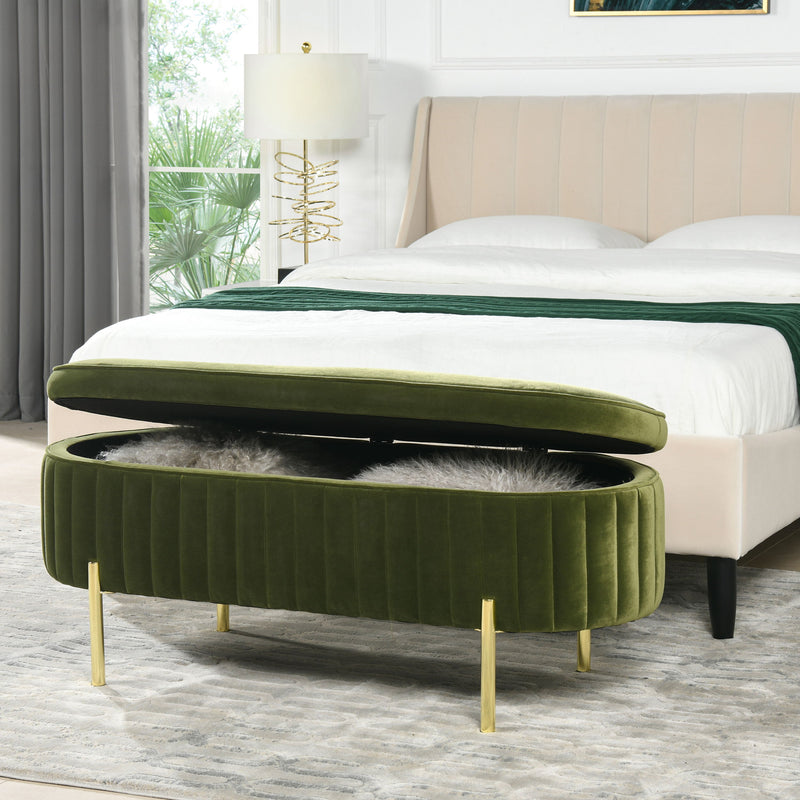 Chloe - Modern Glam Storage Bench - Olive Green