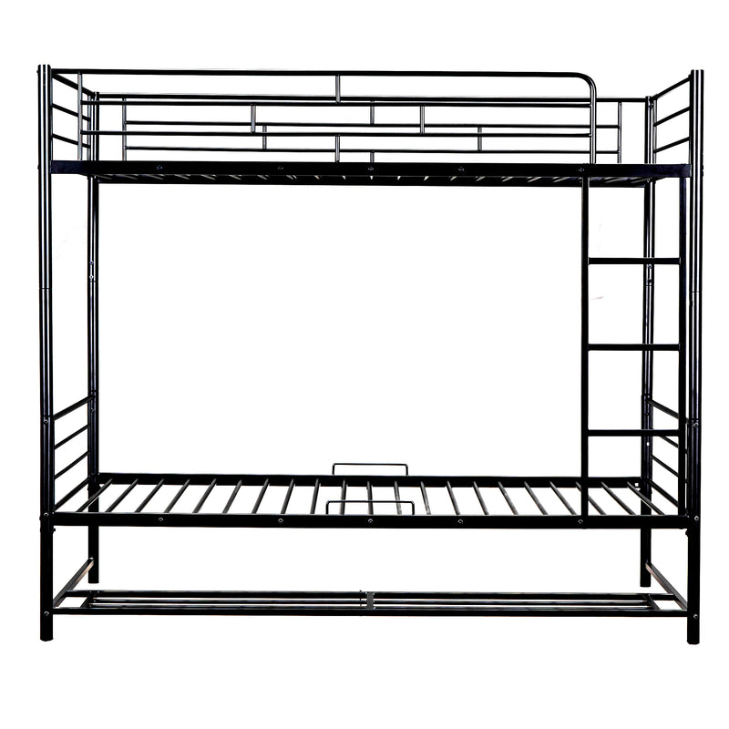 Twin Over Twin Metal Bunk Bed with Shelf and Guardrails, Black