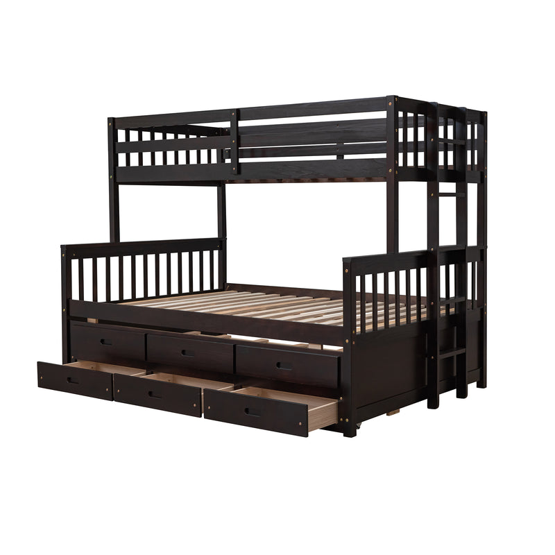 Twin-Over-Full Bunk Bed with Twin size Trundle , Separable Bunk Bed with Drawers for Bedroom - Espresso