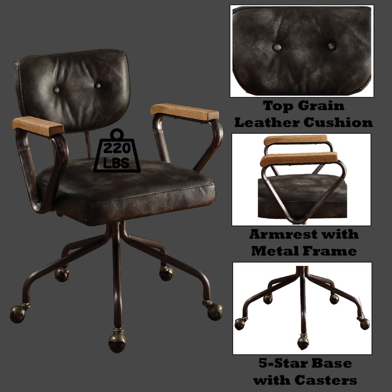 Hallie - Top Grain Leather Office Chair - Vintage Black