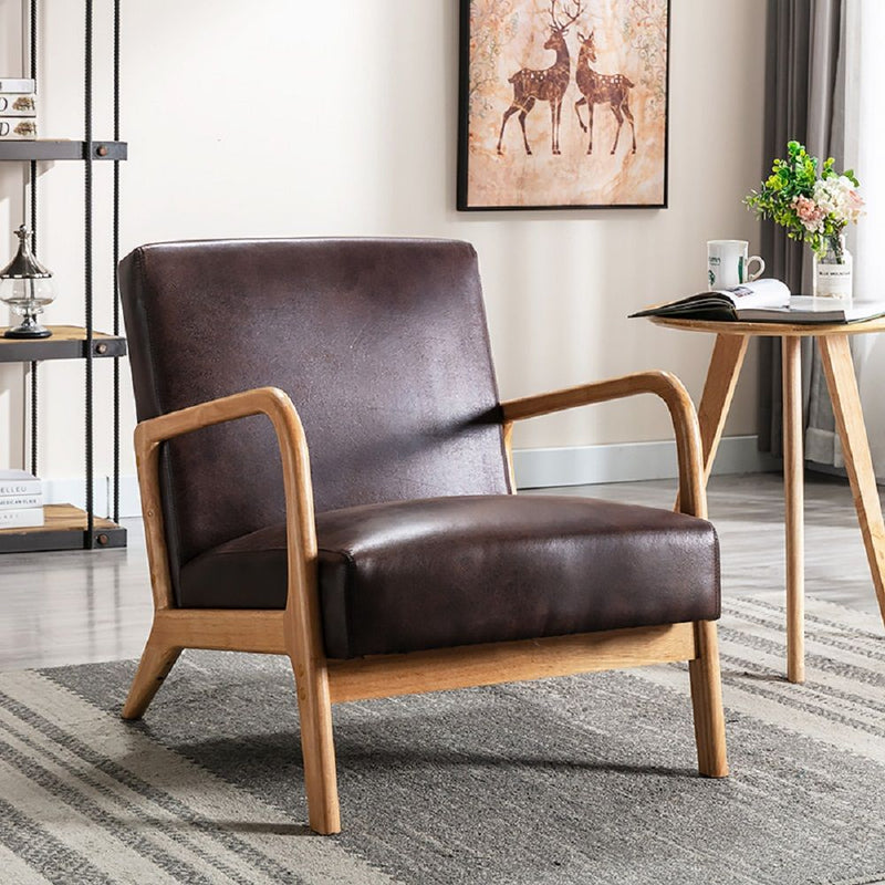 Classic Mid-Century Modern Accent Chairs, Open Framed Armchair With Cushioning Brown - Dark Brown