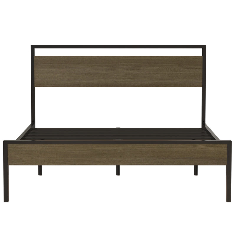 Ceres Metal Bed, Black with Cinnamon Wood Headboard & Footboard, Queen