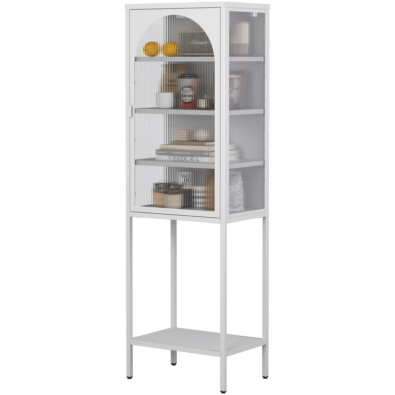 Metal Glass Door Display Storage Cabinet - 5 Tier Cube Bookshelf Storage Cabinet With 3 Adjustable Shelves For Kitchen, Dining Room, Living Room, Bathroom, Home Office