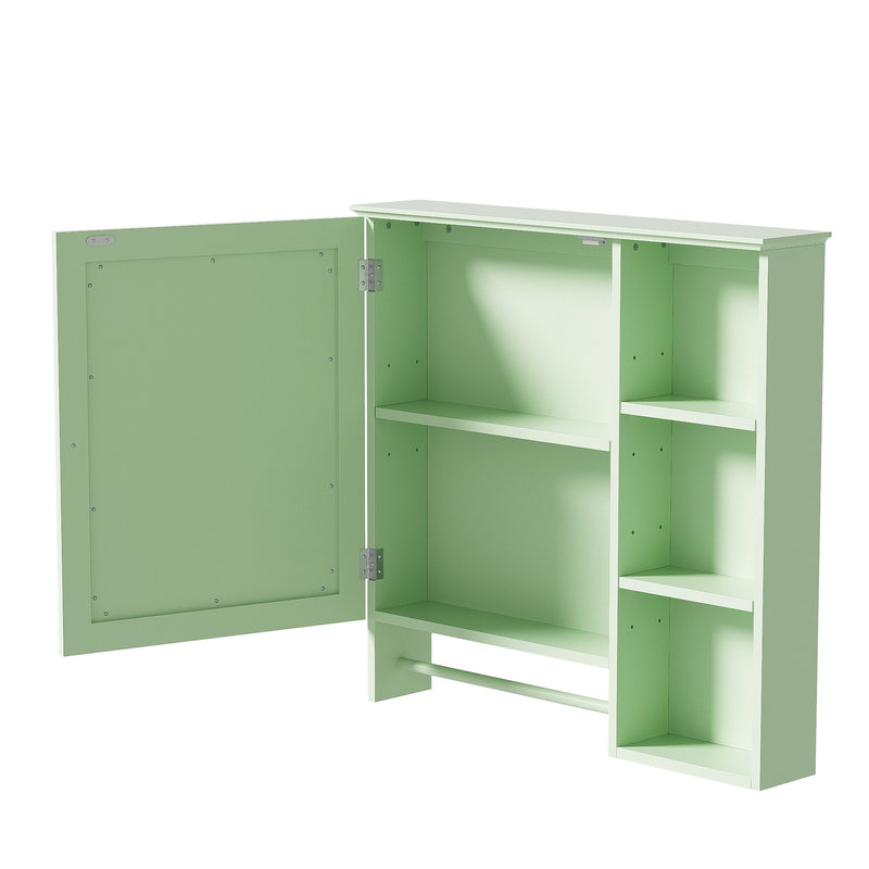 Wall Mounted Bathroom Storage Cabinet, Medicine Cabinets With Large Mirror Door, Adjustable Shelves And Three Open Storage Levels(Not Include Bathroom Vanity)