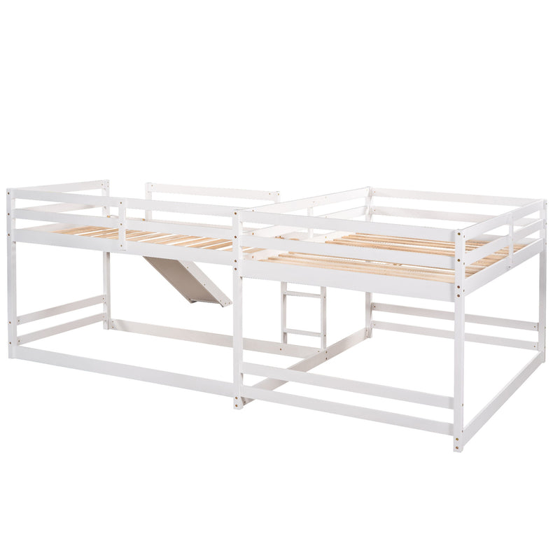 L-Shaped Bunk Bed With Slide And Short Ladder