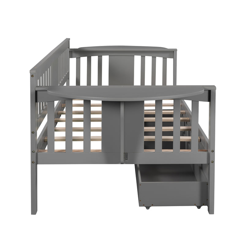 Twin size Daybed with Two Drawers, Wood Slat Support, Gray