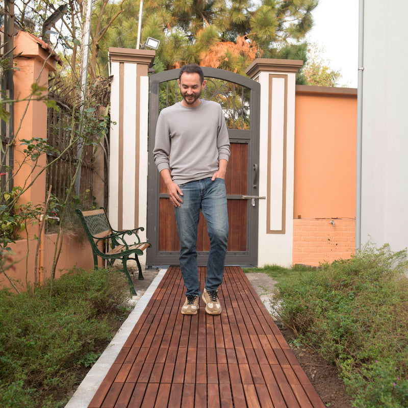 Interlocking Deck Tiles Striped Pattern, Square Acacia Hardwood Outdoor Flooring For Patio, Bancony, Pool Side