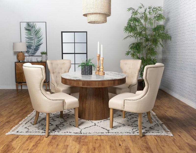 Ortega - Round Marble Top Wood Dining Table - Natural