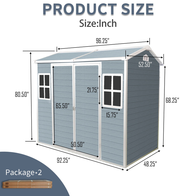 Resin Outdoor Storage Shed With Two - Window And Double - Door, Plastic Shed With Floor For Gargen, Patio, Yard, Lawn