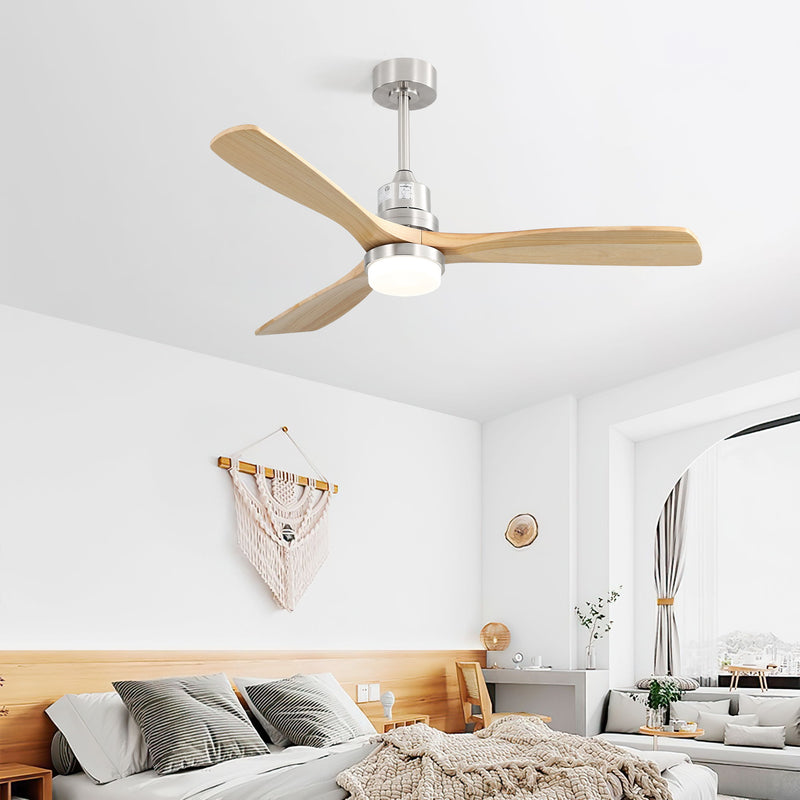 Ceiling Fan With Dimmable LED Light 6 Speed Remote 3 Wood Blade Reversible DC Motor For Bedroom - Brushed Nickel