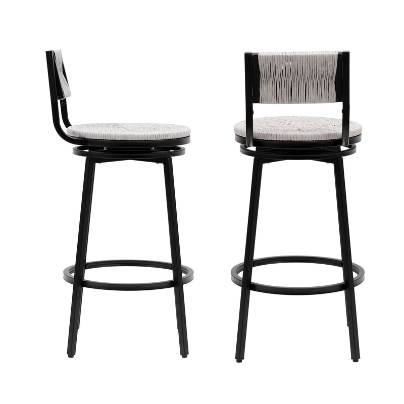 Bar Stools Swivel Counter Chairs With Metal Frame Hand Woven Paper Rope Dining Barstools For Kitchen Counter (Set of 2)