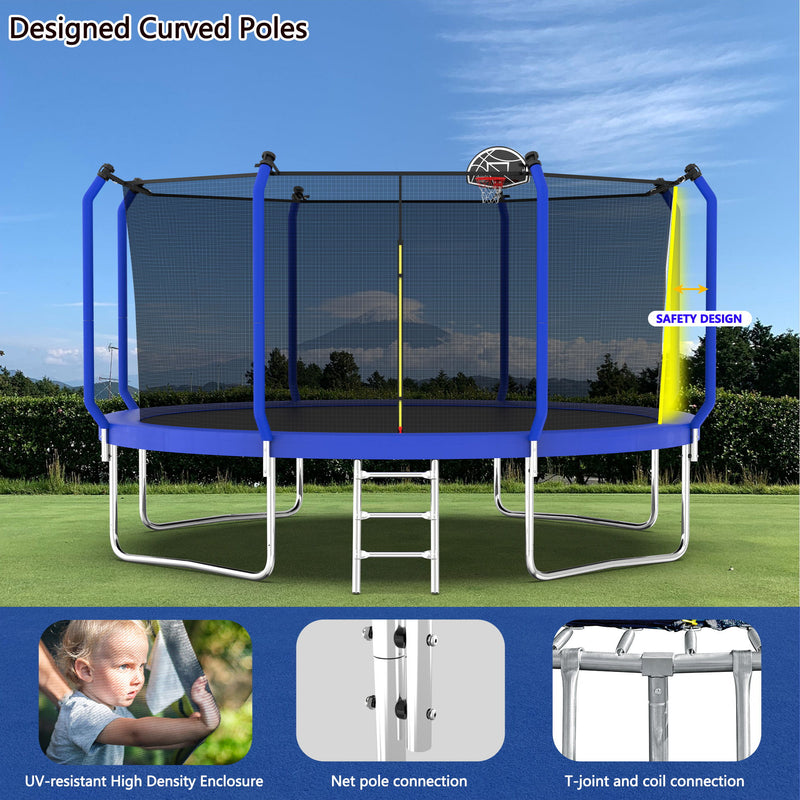 Trampoline With Basketball Hoop, Astm Approved Reinforced Type Outdoor Trampoline With Enclosure Net